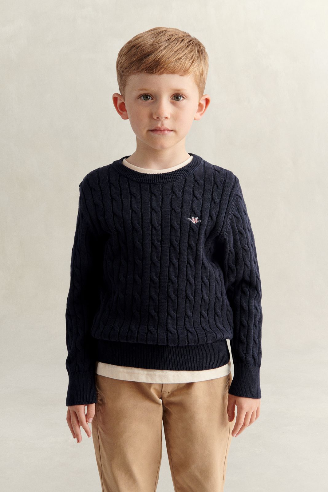 Boys Shield Cable Knit Sweater - EVENING BLUE