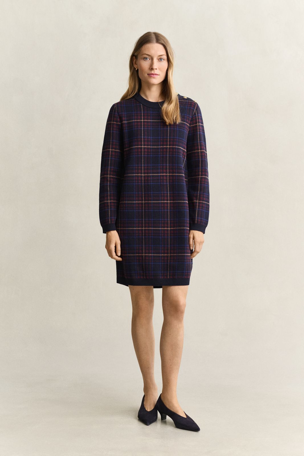 Knitted Check Dress - EVENING BLUE