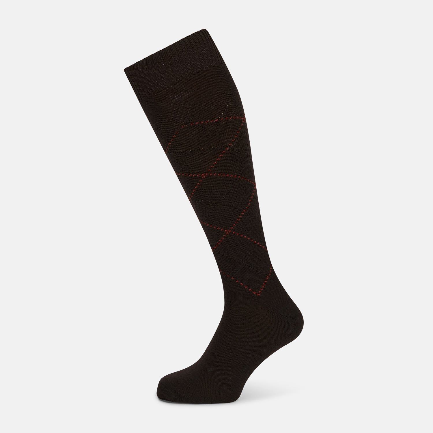 Dark Chocolate & Rust Diamond Wool Long Socks