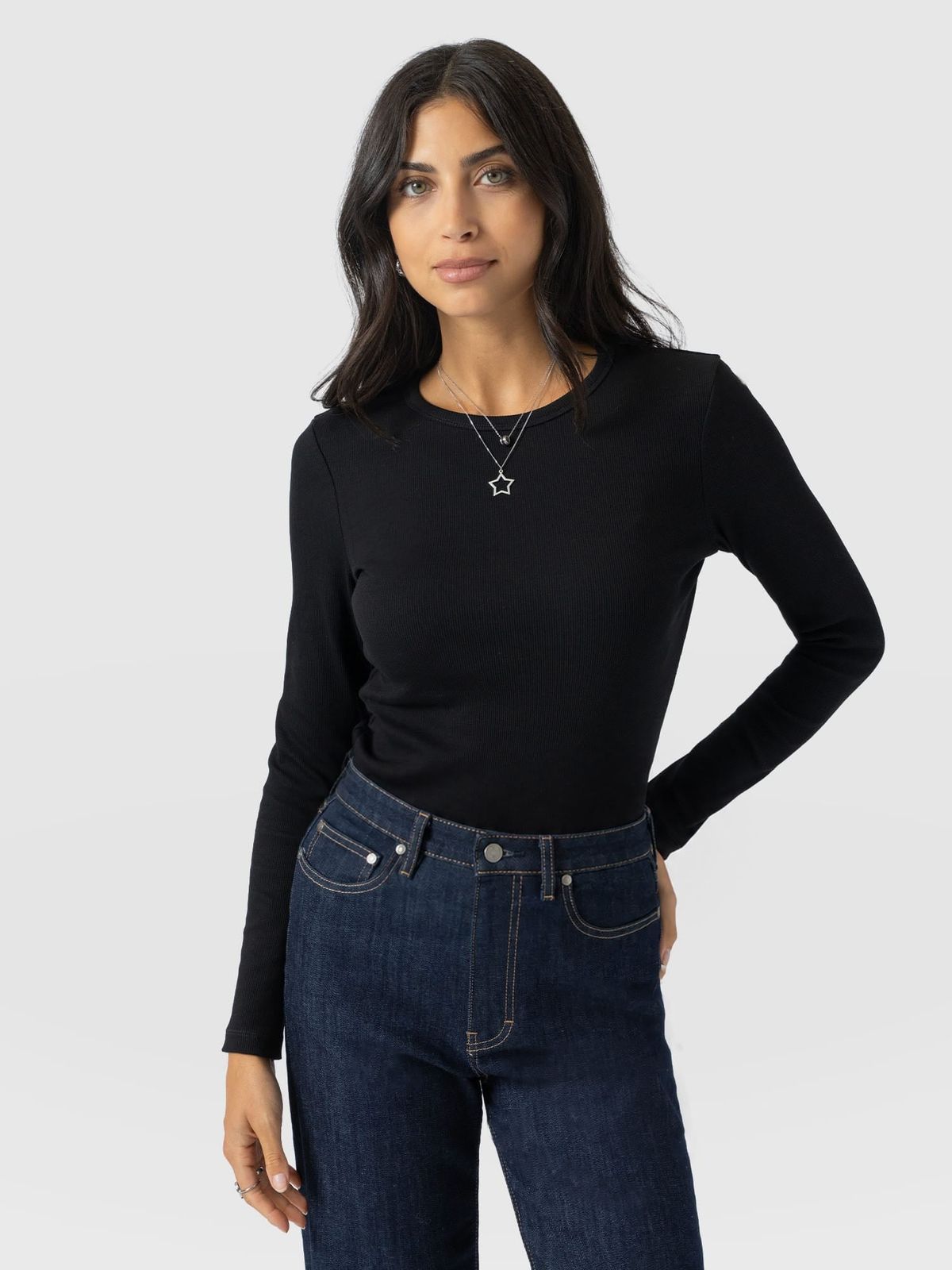 Ribbed Long Sleeve Tee - Black