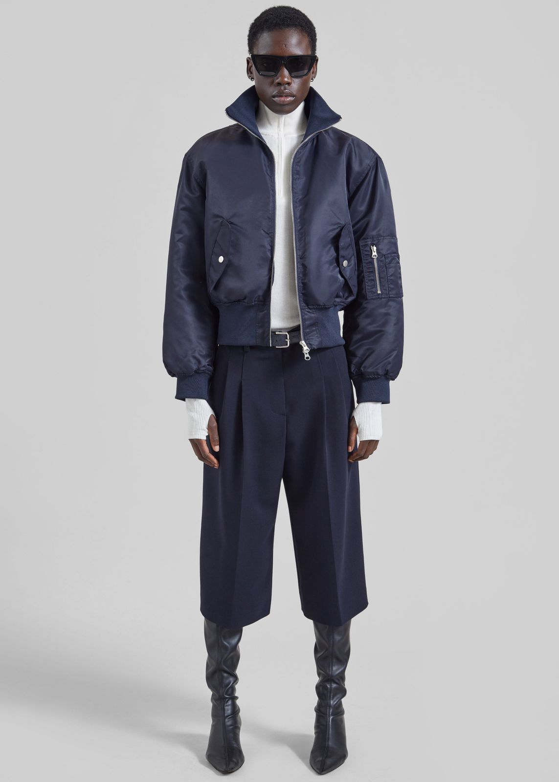 Storm Cropped Bomber Jacket - Navy