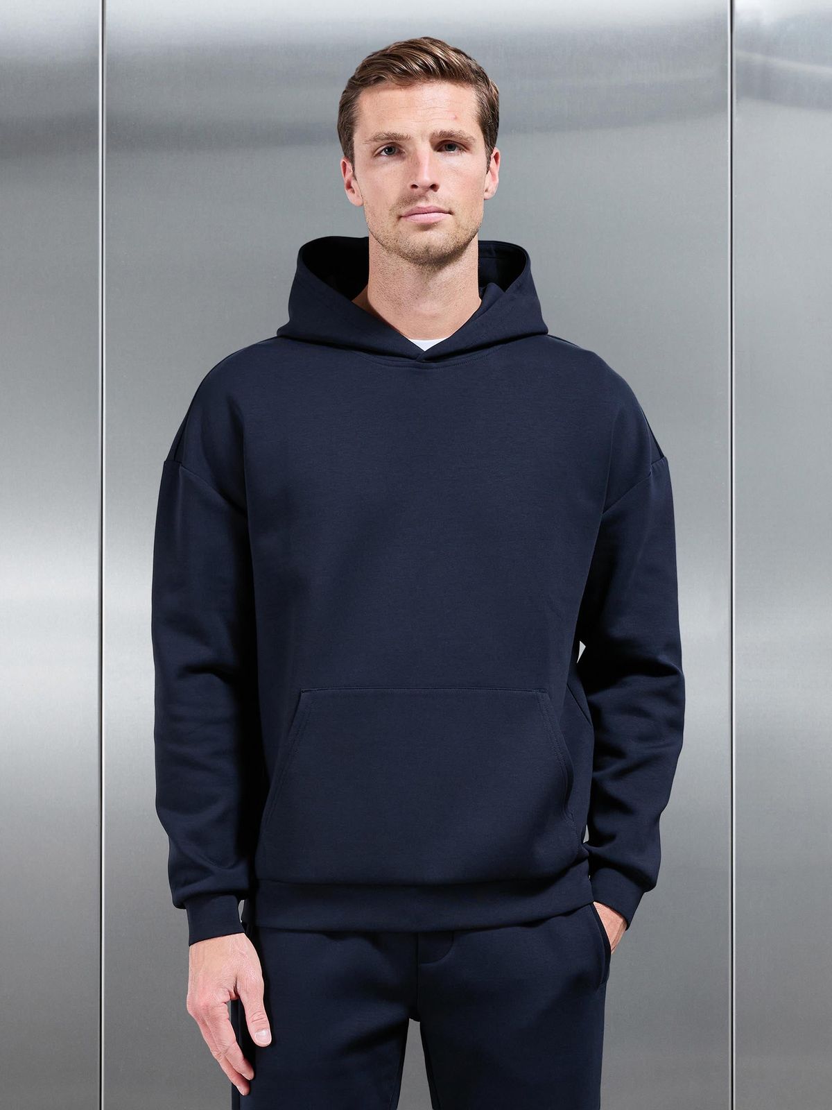 Interlock Jersey Relaxed Fit Hoodie in Navy