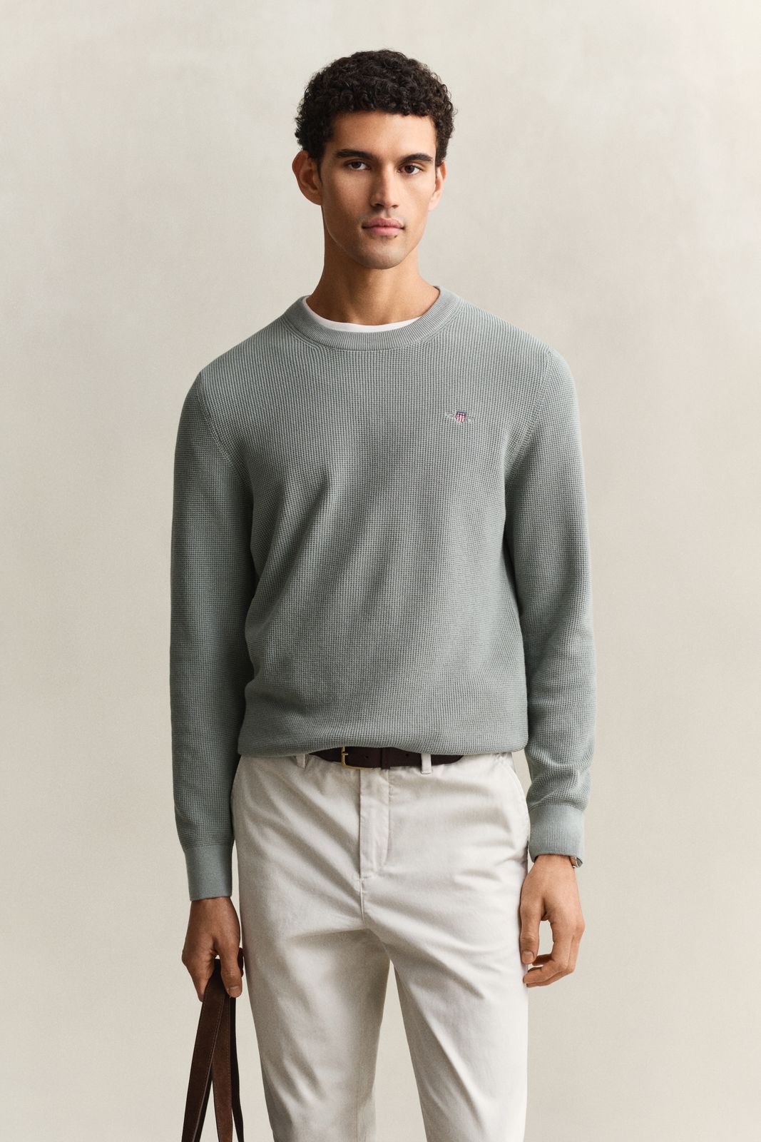 Textured Cotton Crew Neck Sweater - DARK GREY MELANGE