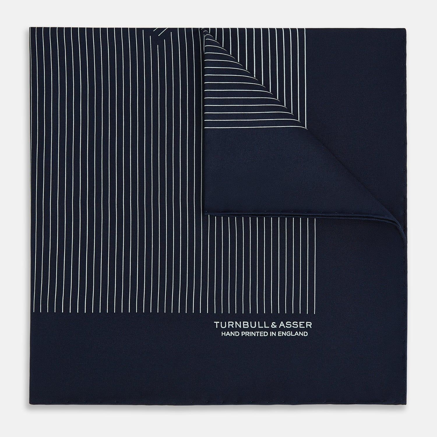 Navy And White Stripe Silk Pocket Square