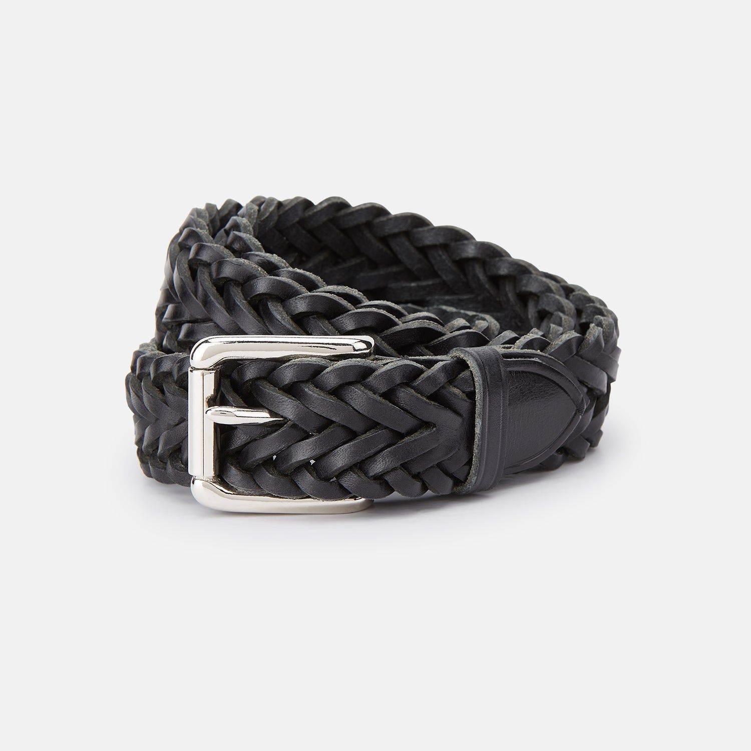 Black Leather Woven Belt 