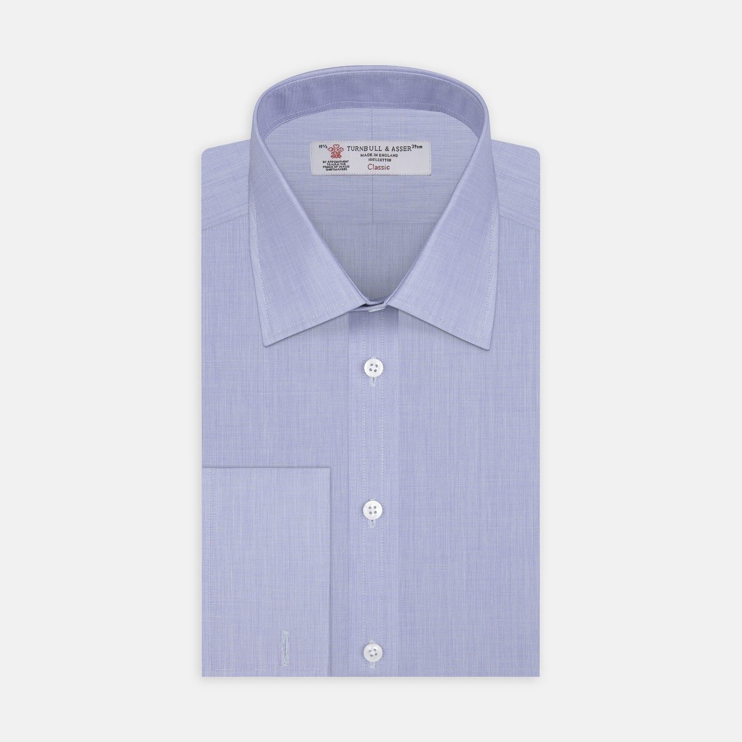 Blue End-on-end Cotton Shirt With T&a Collar And Double Cuffs