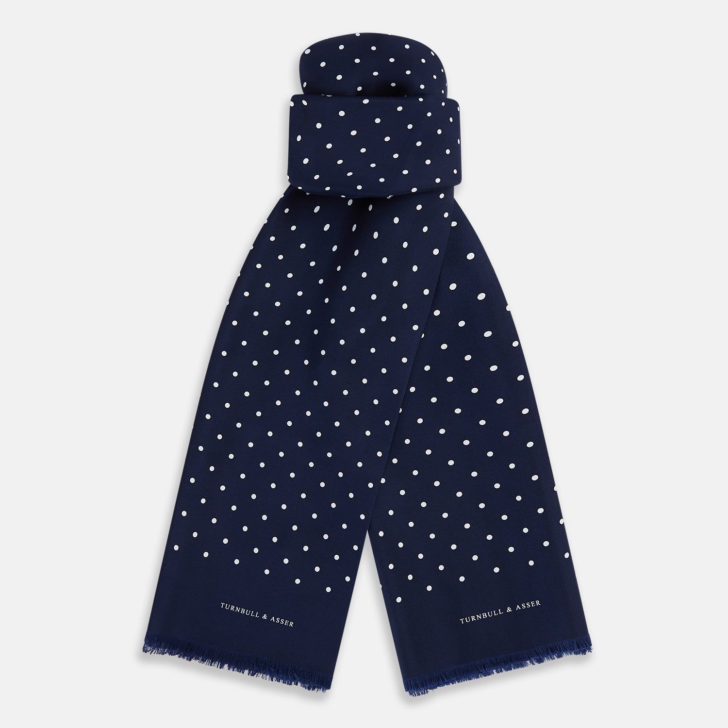 Navy And White Spotted Silk Scarf