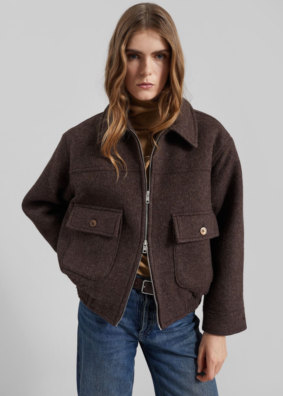 Elmont Brushed Wool Quilted Jacket - Brown