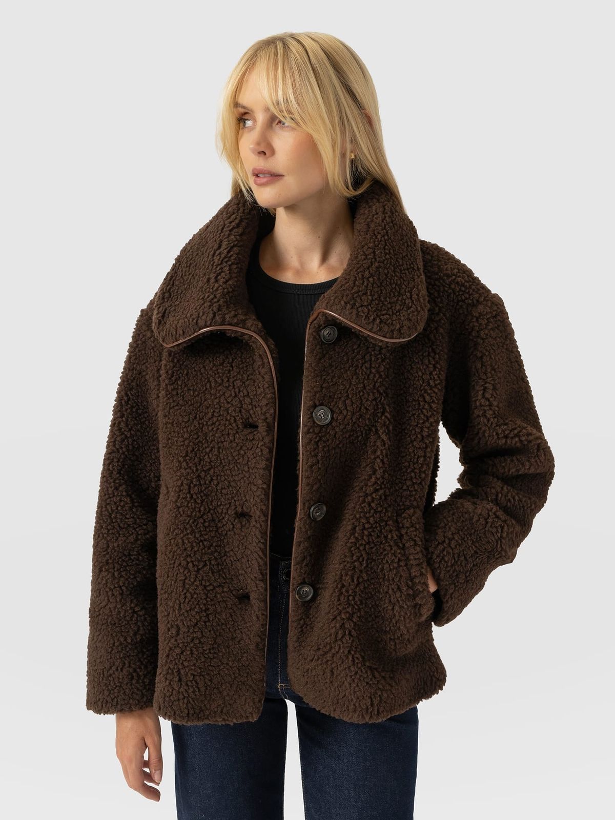 Rumer Short Teddy Coat - Chocolate