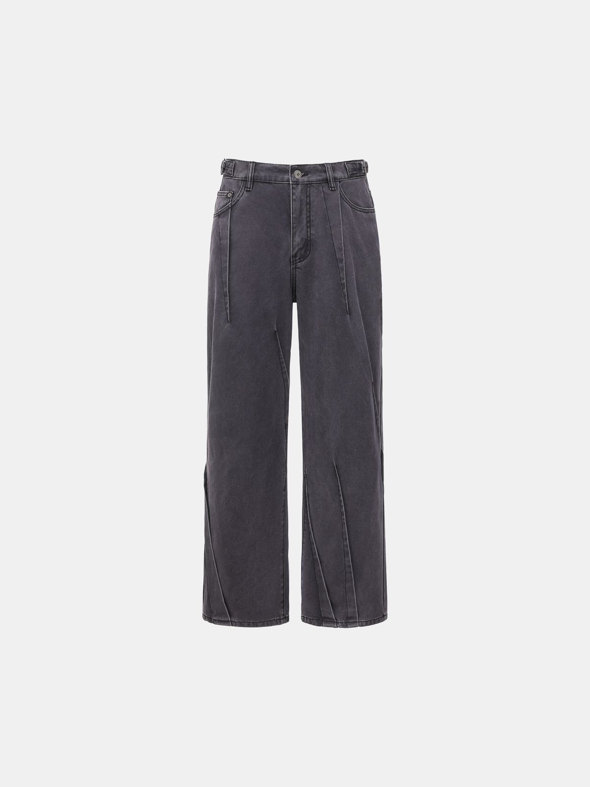DECONSTRUCTED PLEATED WASHED DENIM JEANS