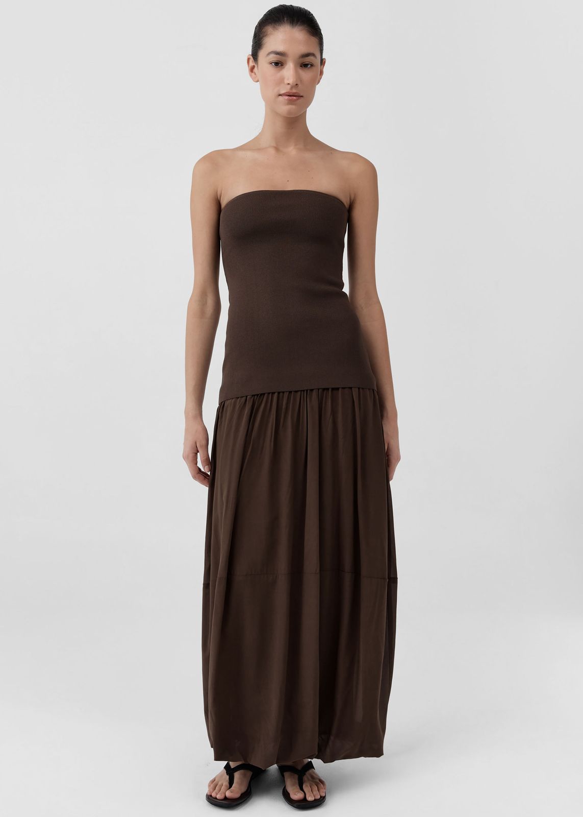 St. Agni Strapless Balloon Hem Dress - Cedar
