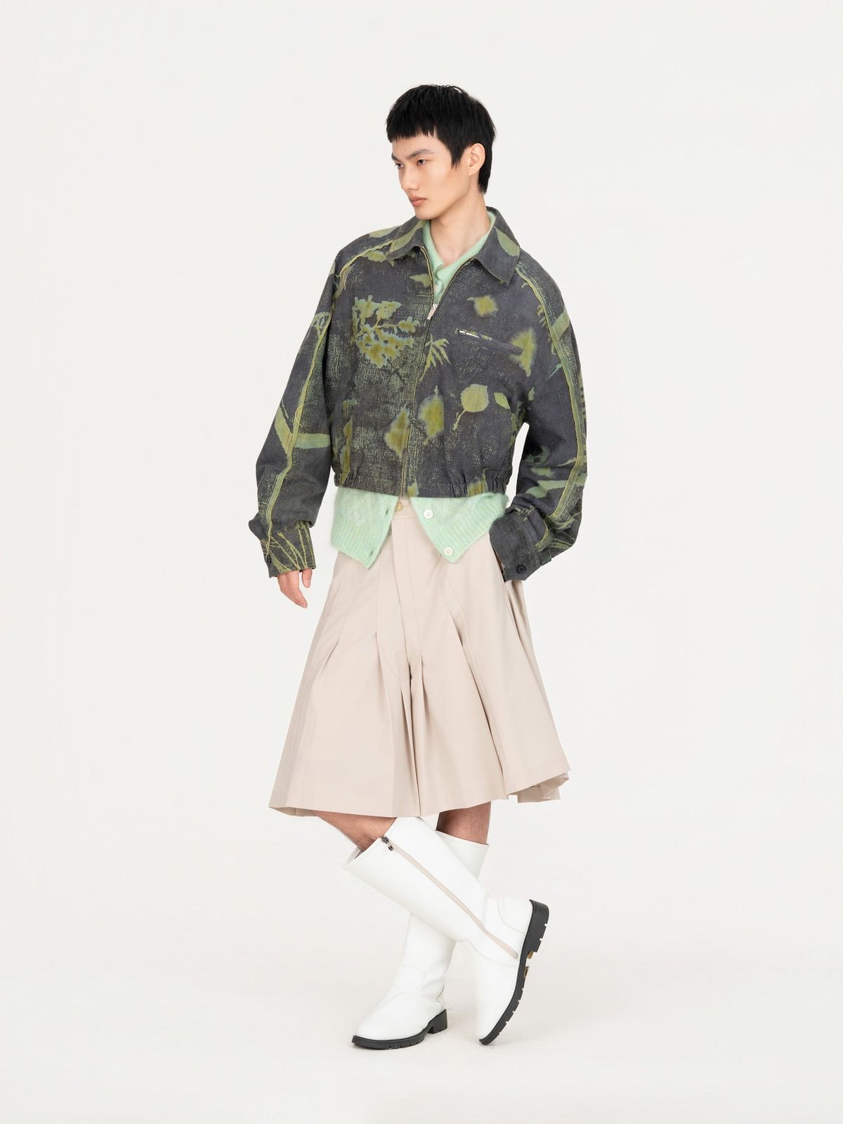 CROPPED JACKET WITH PLANTS DYE ON ANTIQUE FABRIC