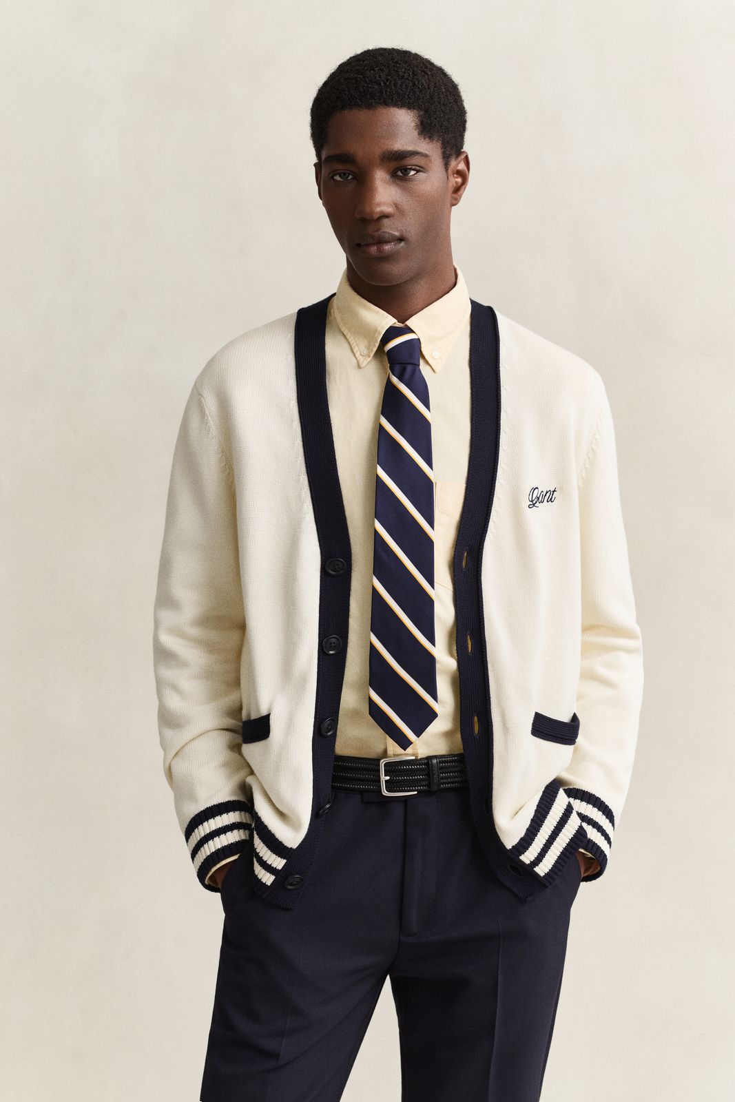Buttoned V-Neck Cardigan - CREAM