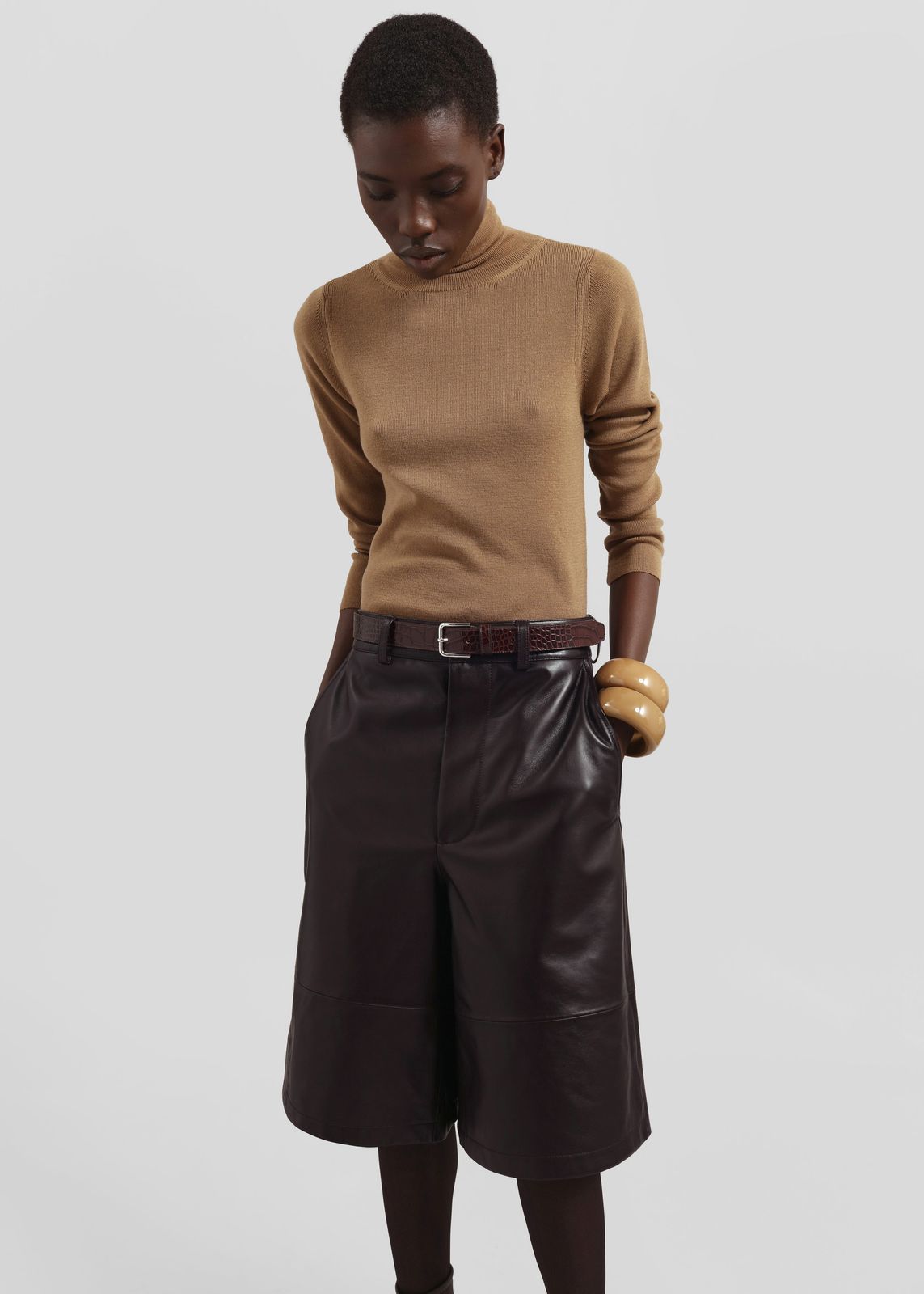 Olivia Leather Bermuda Shorts - Dark Brown