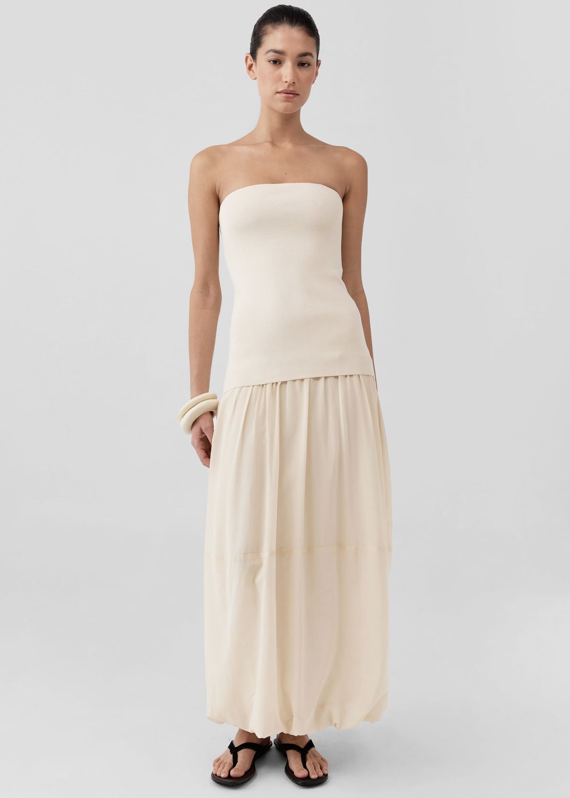 St. Agni Strapless Balloon Hem Dress - Porcelain