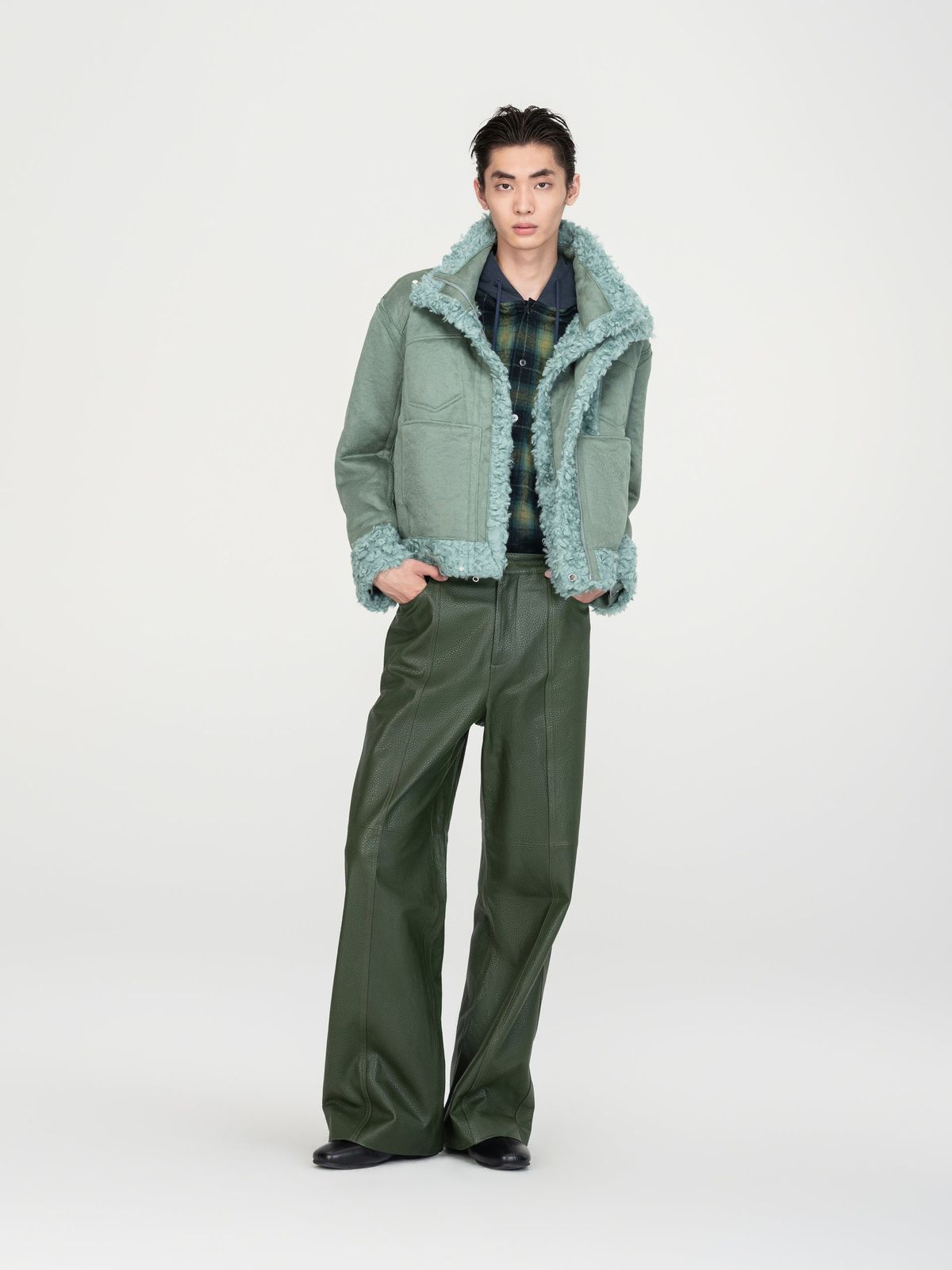 REVERSIBLE FAUX SHEARLING DOUBLE-COLLAR JACKET