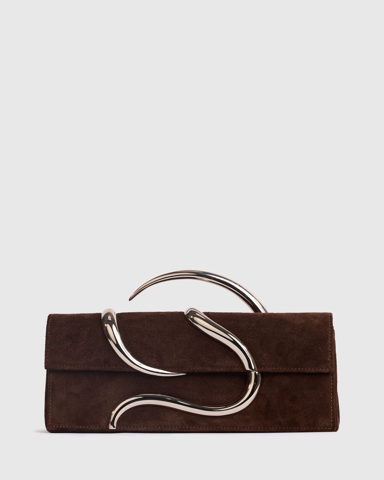 Brown Suede Aura Baguette Clutch