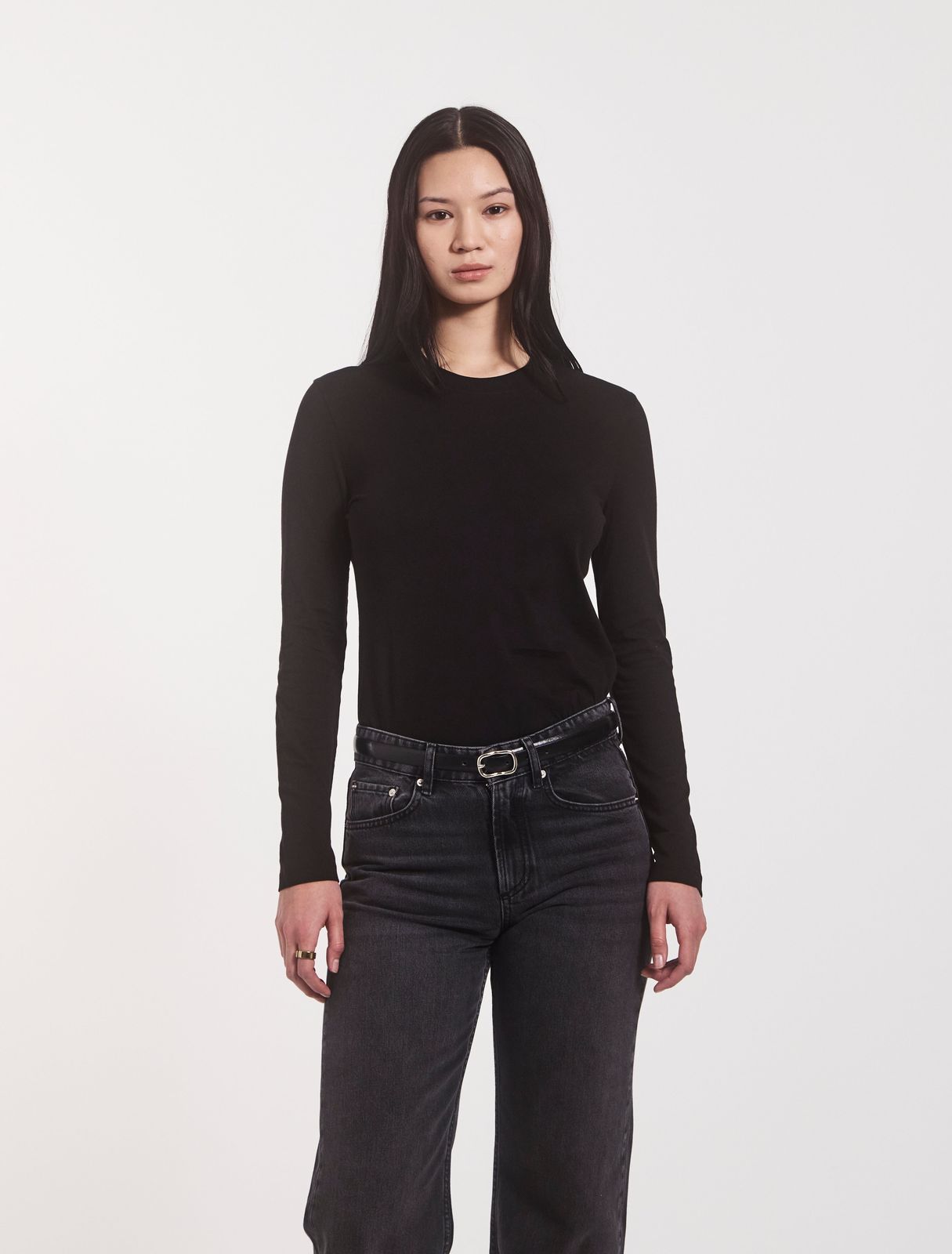 Lightweight Cotton Long Sleeve T-shirt In Black