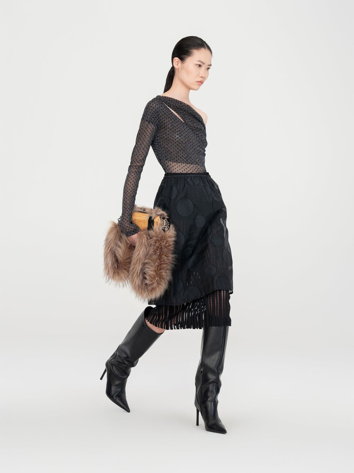 BLACK TWO-PIECE MIDI SKIRT