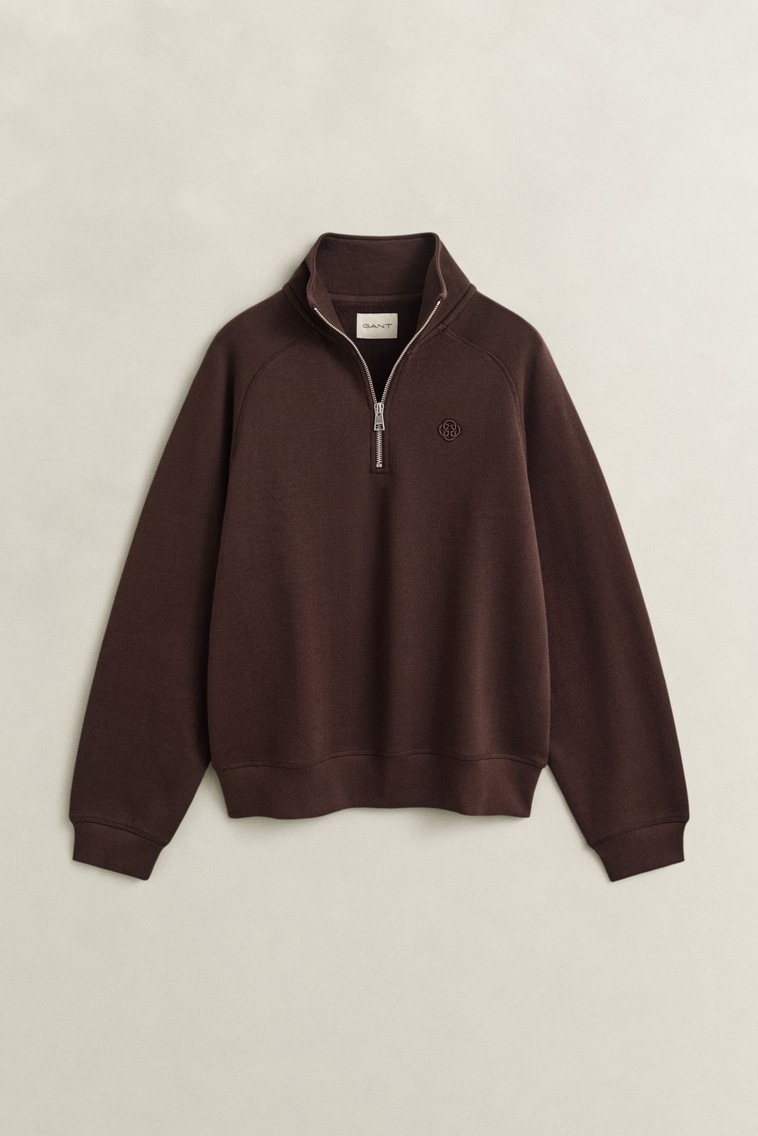 Embroidered Half-Zip Sweatshirt - DEEP BROWN
