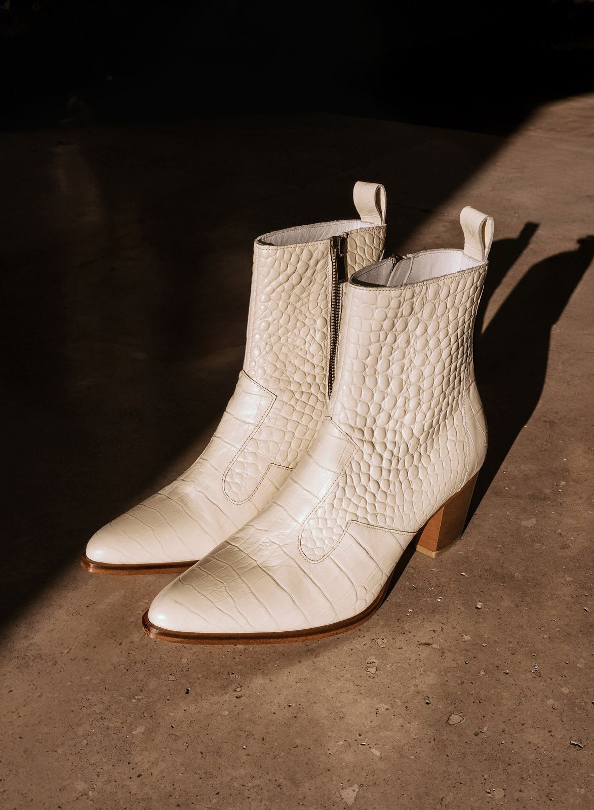 Angie Off White Croc Effect 60mm Leather Boot