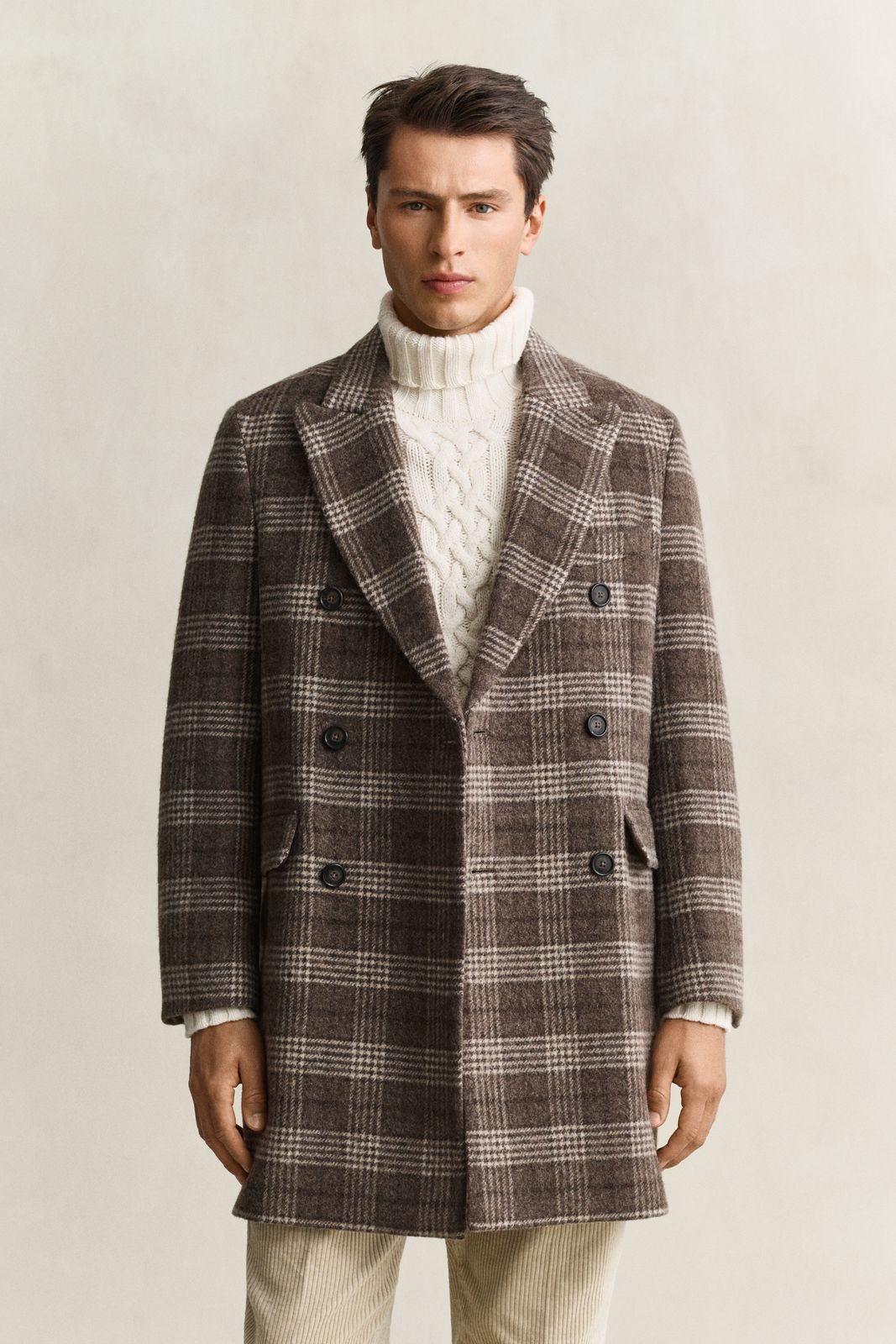 Double Breasted Wool Coat - SHADOW BROWN