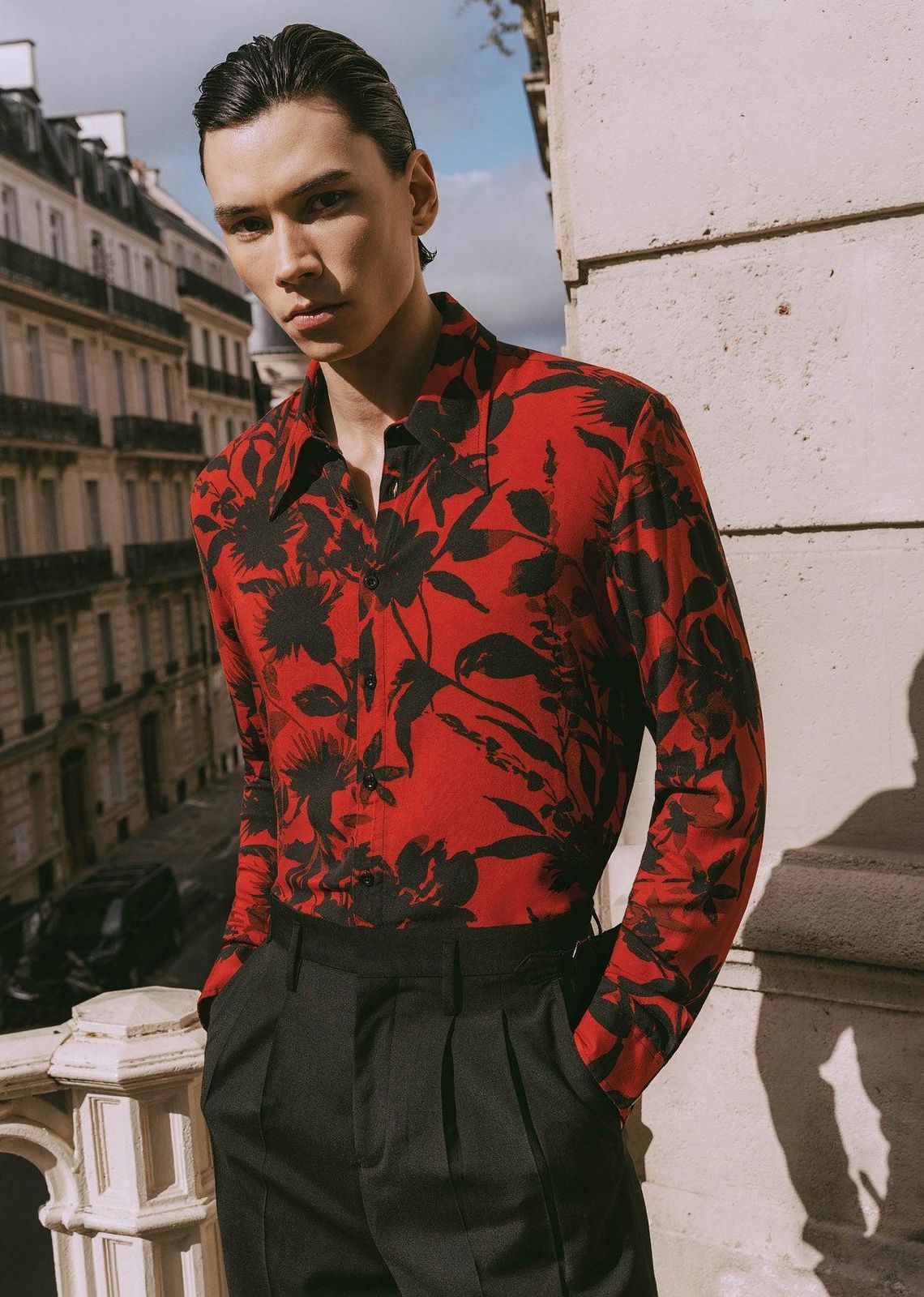 Black Floral Red Viscose Shirt