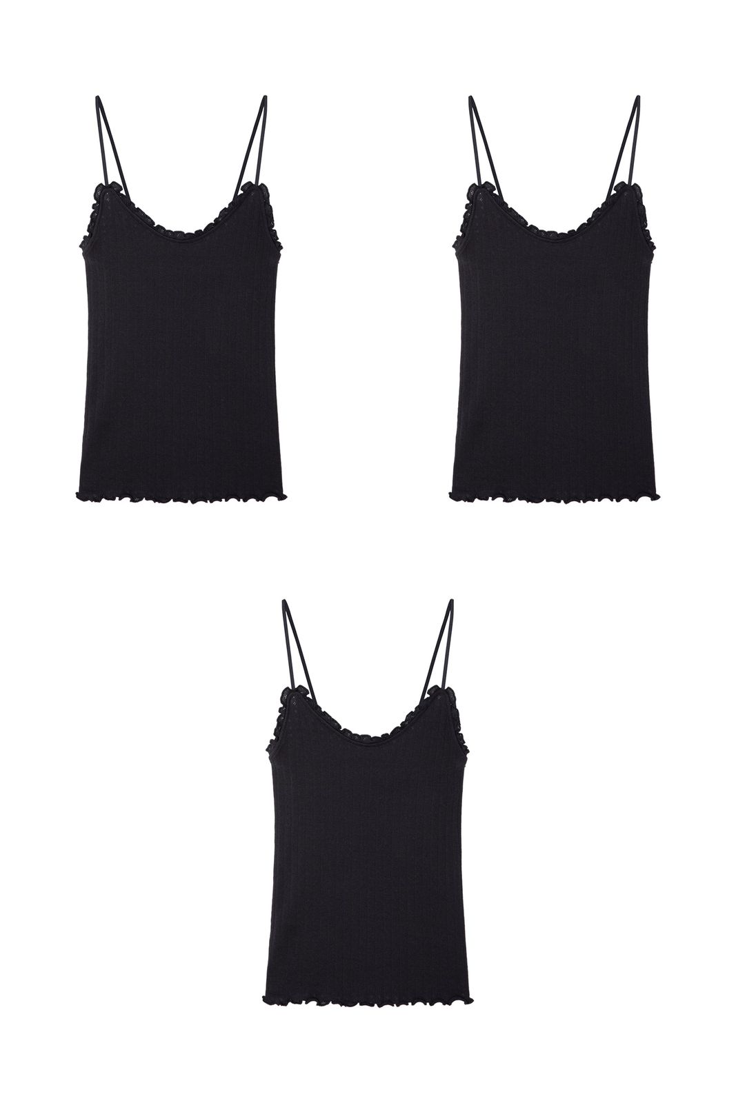 Pointelle Soft V Tank Top Set of Three Black