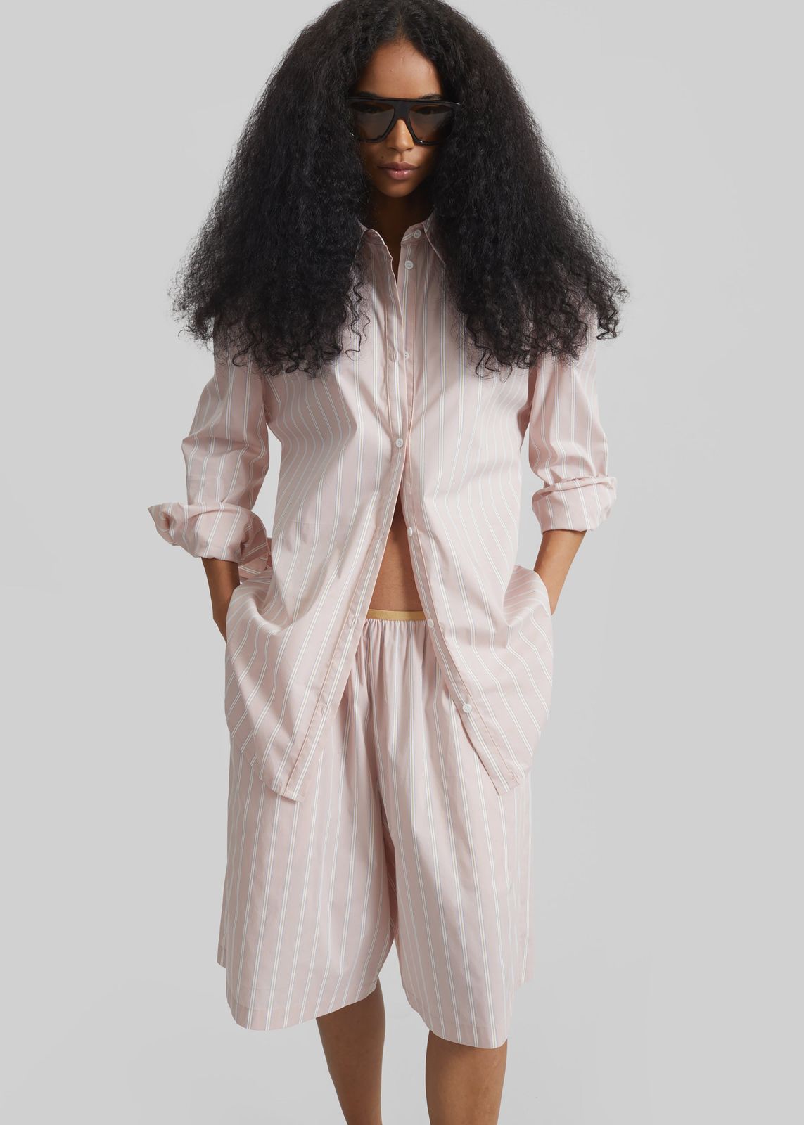 Oana Cotton Padded Shirt - Pink/White Stripes