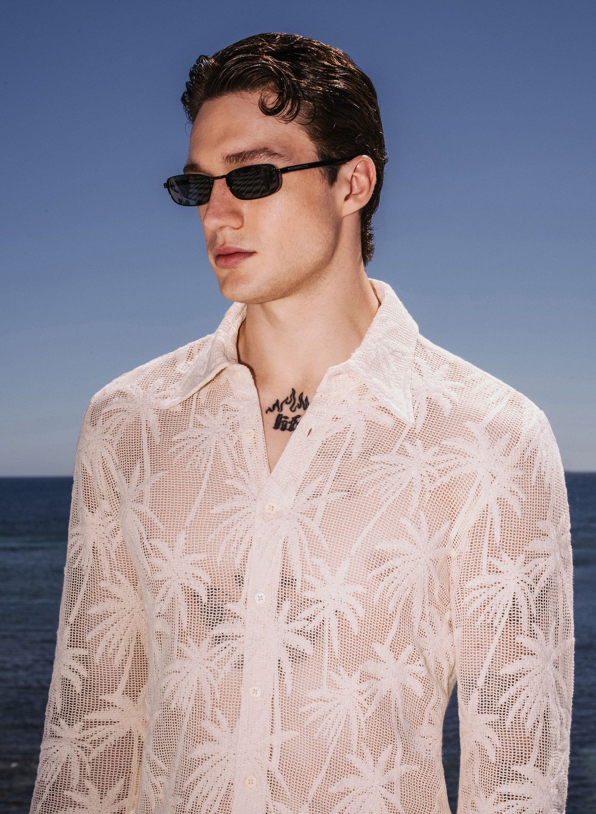 Off-white Palm Embroidery Crochet Long Sleeve Shirt