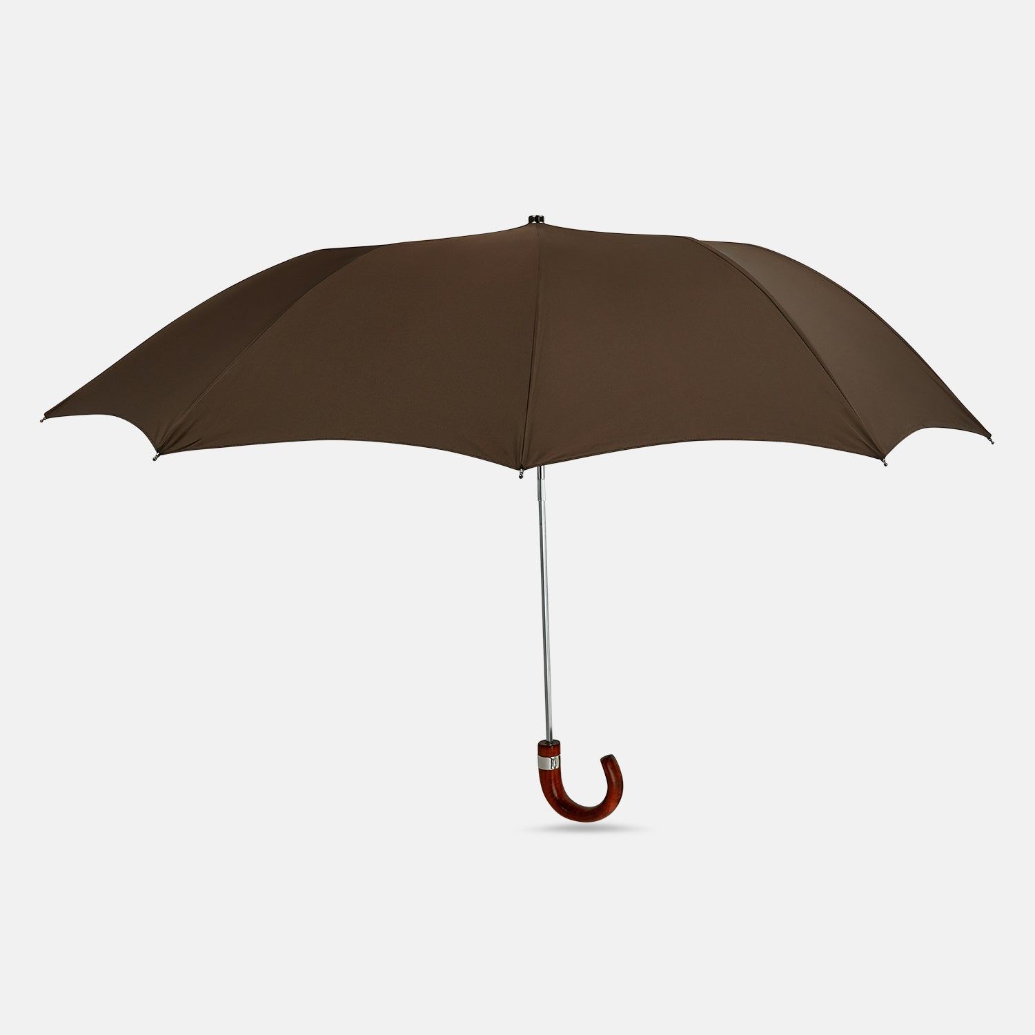 Brown Telescopic Umbrella With Brown Maple Crook Handle
