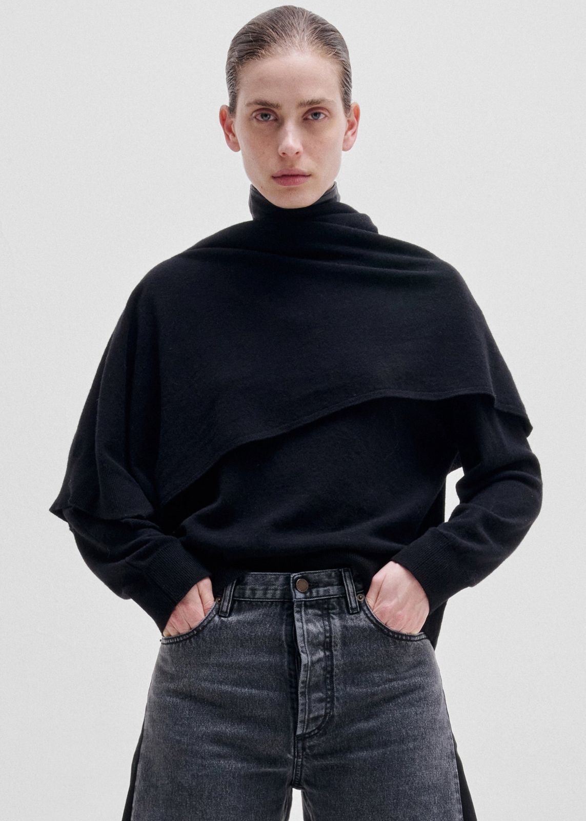 Darkpark Addison Wool Knit Scarf Top - Black