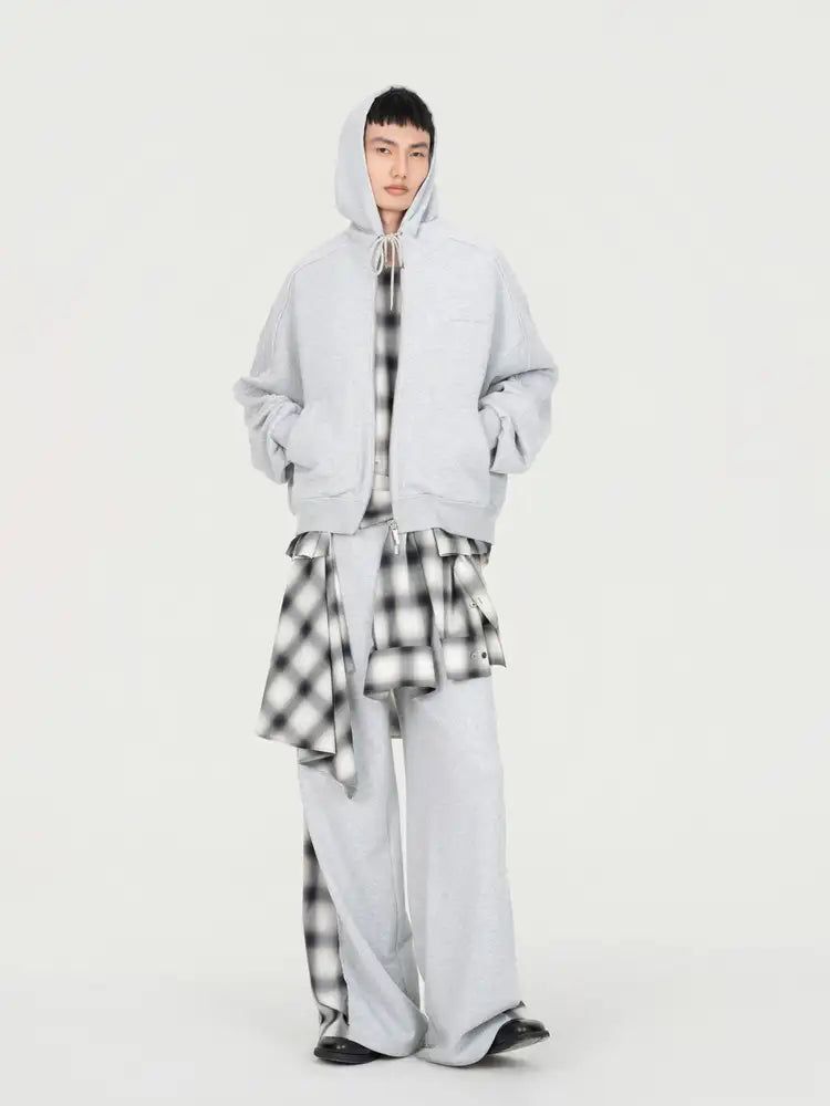 2 IN 1 ZIP HOODIE WITH CHECK SHIRT