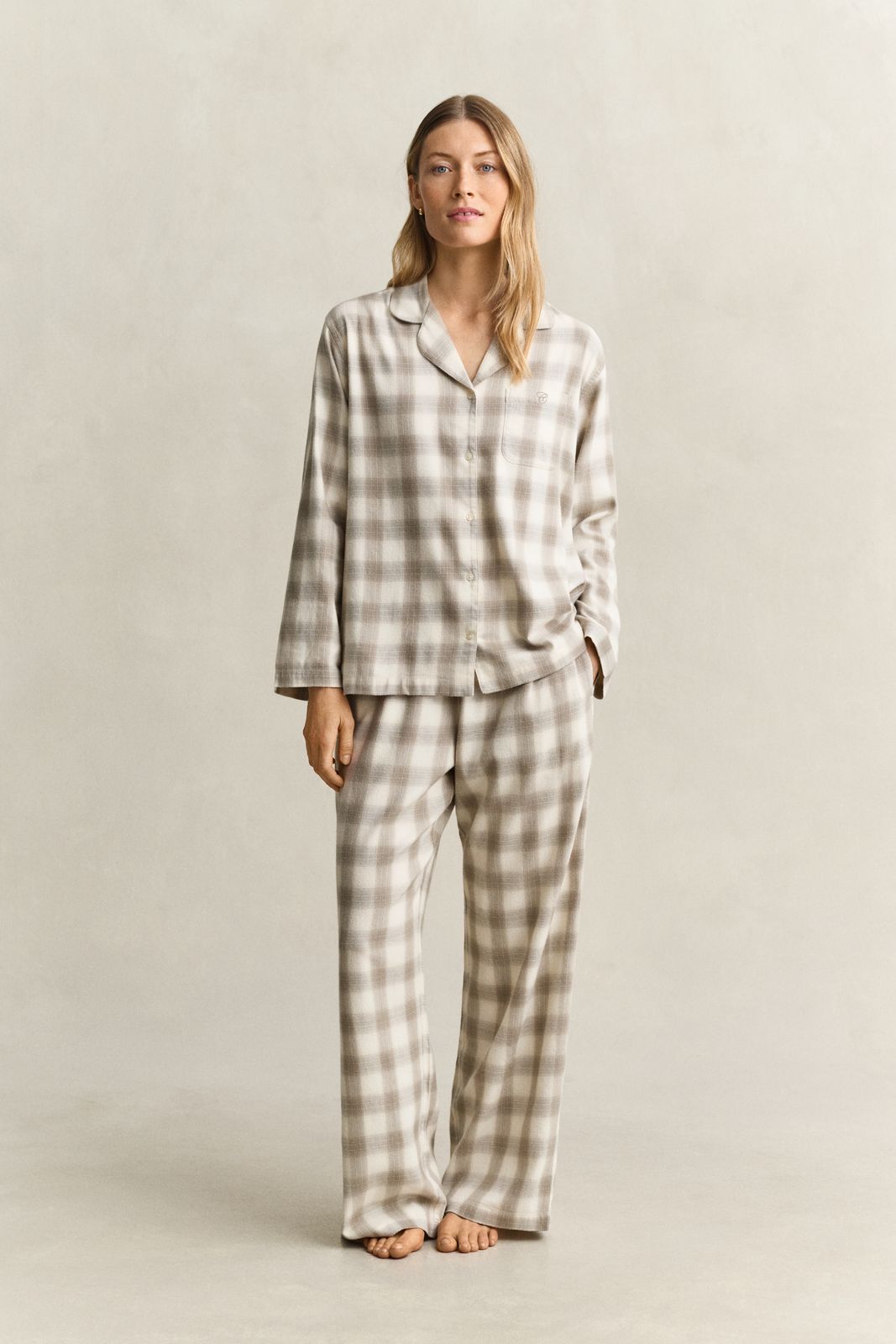 Checked Flannel Pajama Set - MIST TAUPE