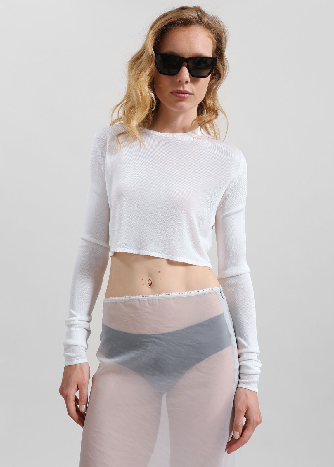 Kazel Cropped Thin Knit Top - White