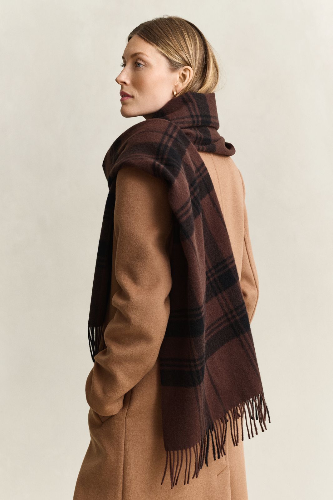 Checked Wool Scarf - DEEP BROWN