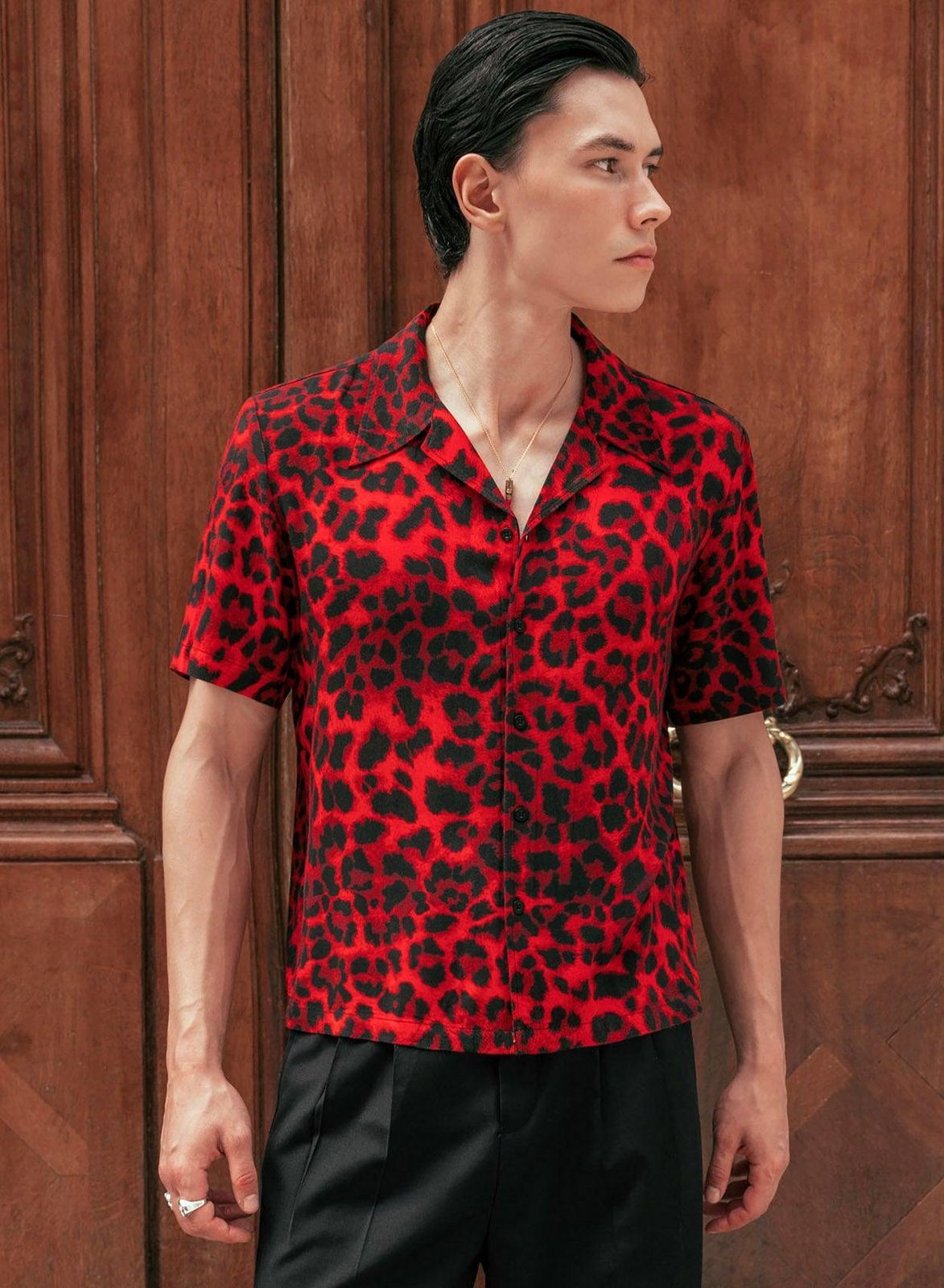 Red Leopard Cuban Viscose Shirt
