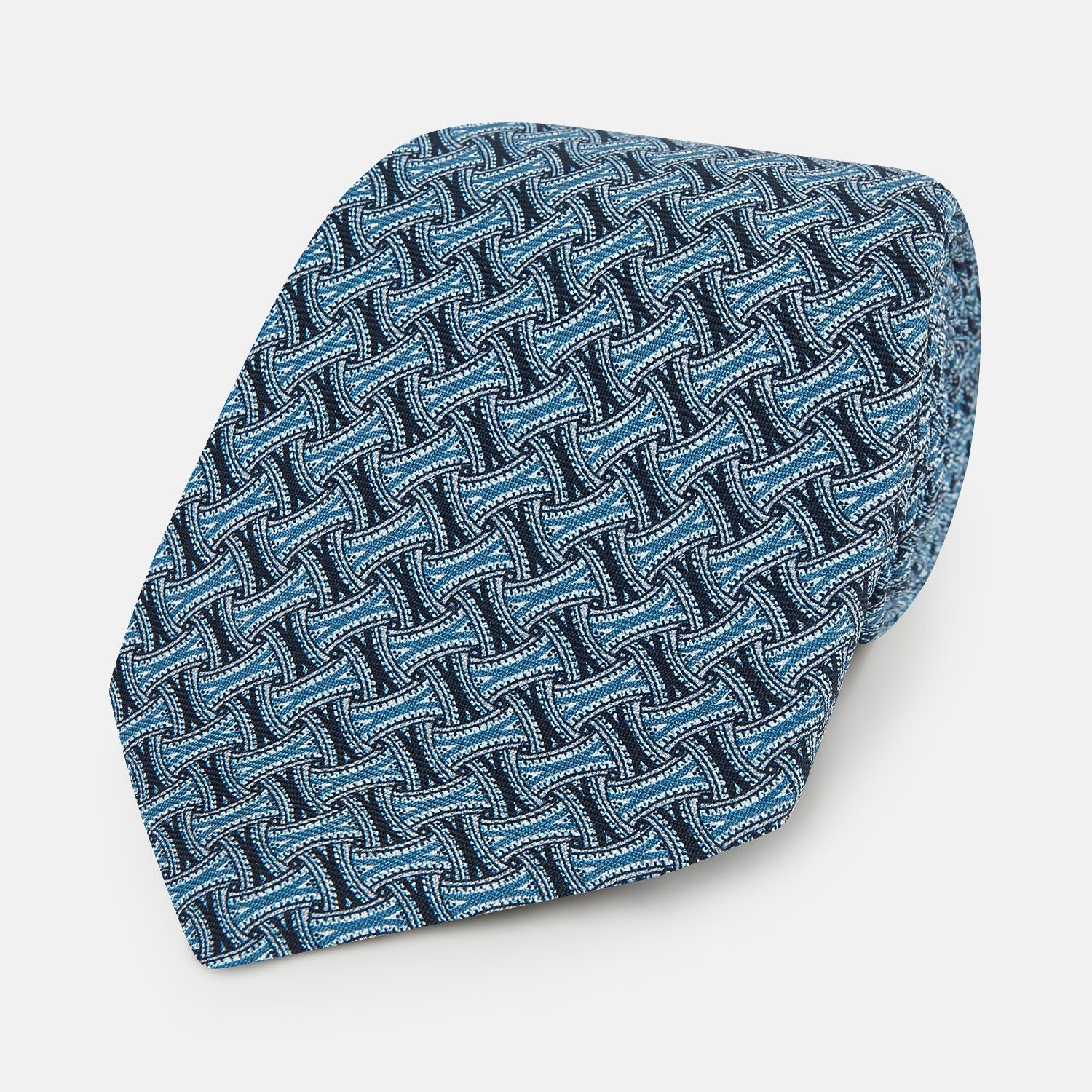 Pale Blue And Navy Weave Patterned Silk Tie