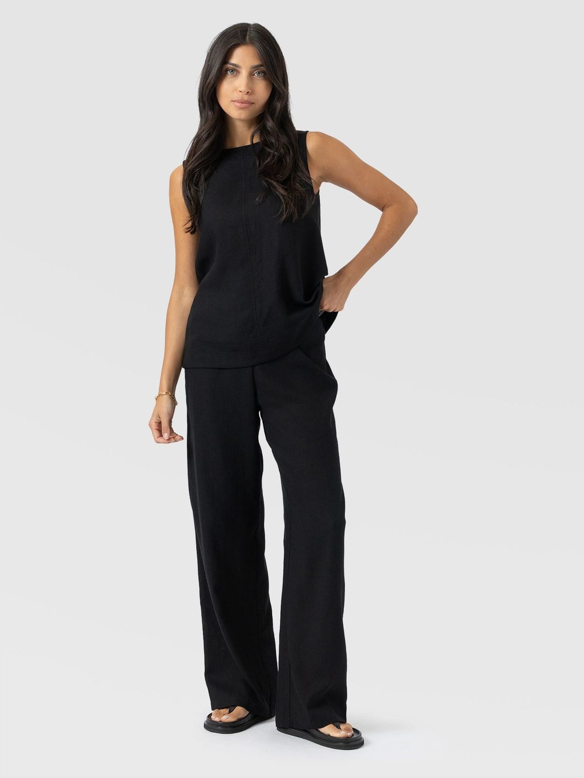 Corinne Wide Leg Linen Pant - Black