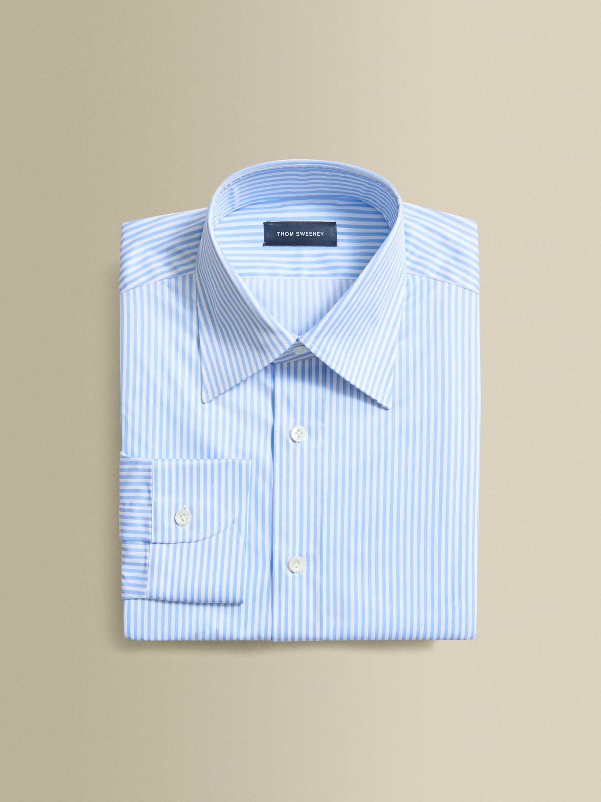 Cotton Poplin Point Collar Bengal Stripe Shirt