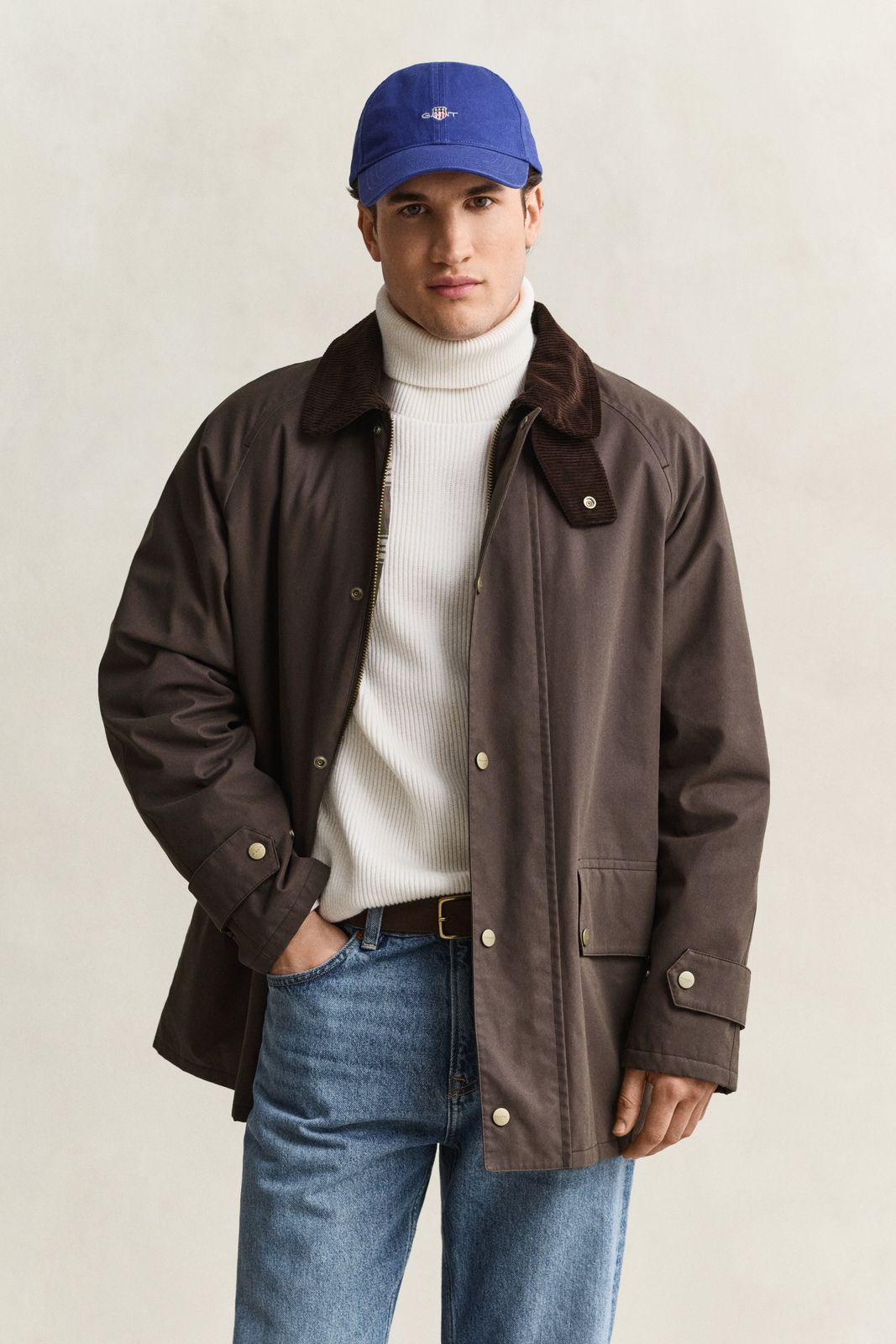 Waxed Barn Jacket - BLACK BROWN