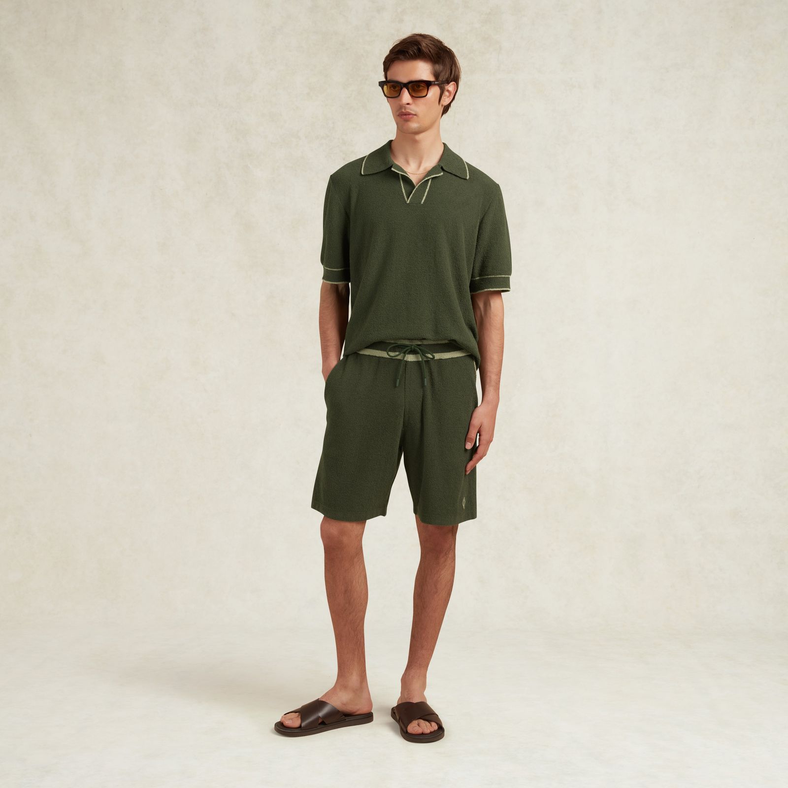 Armas Cotton Boucle Knit Polo - Khaki