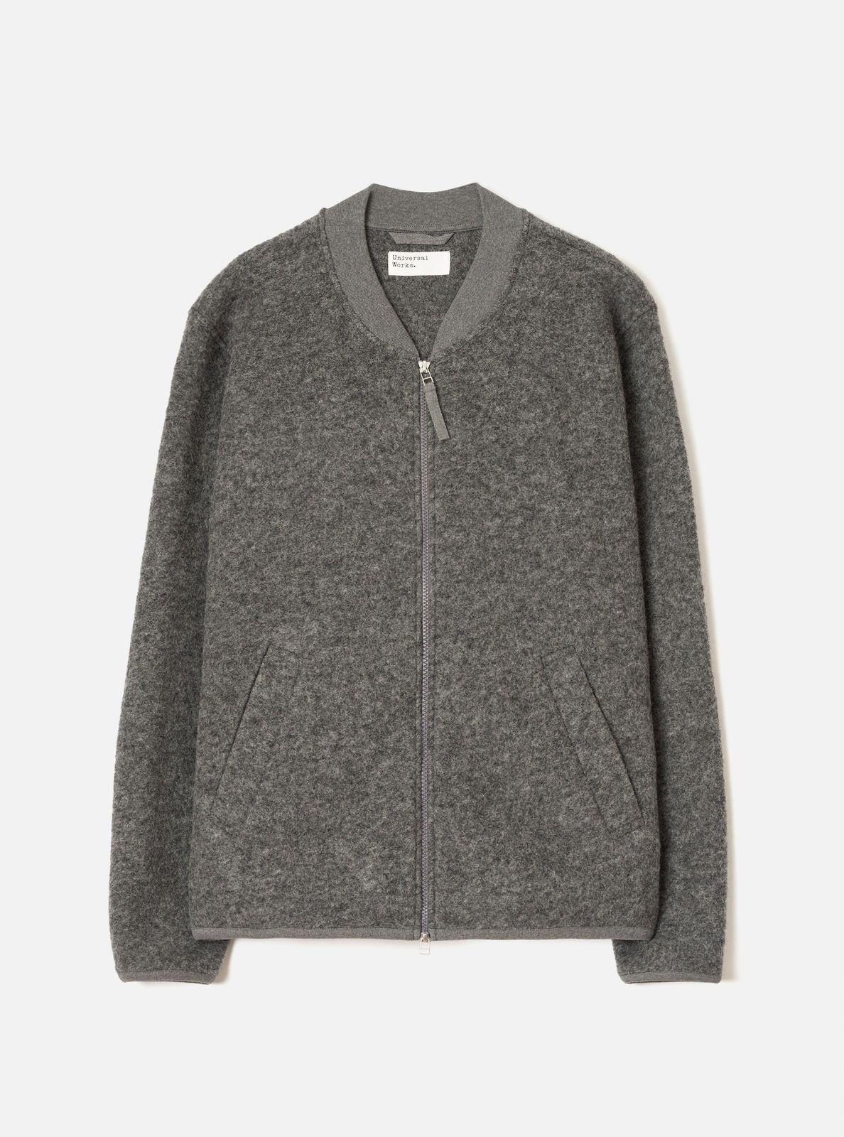 Grey Marl Wool Fleece Zip Bomber Jacket