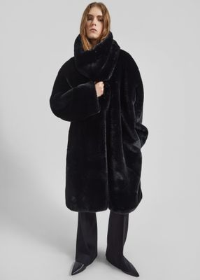 Matera Collarless Faux Fur Coat - Black