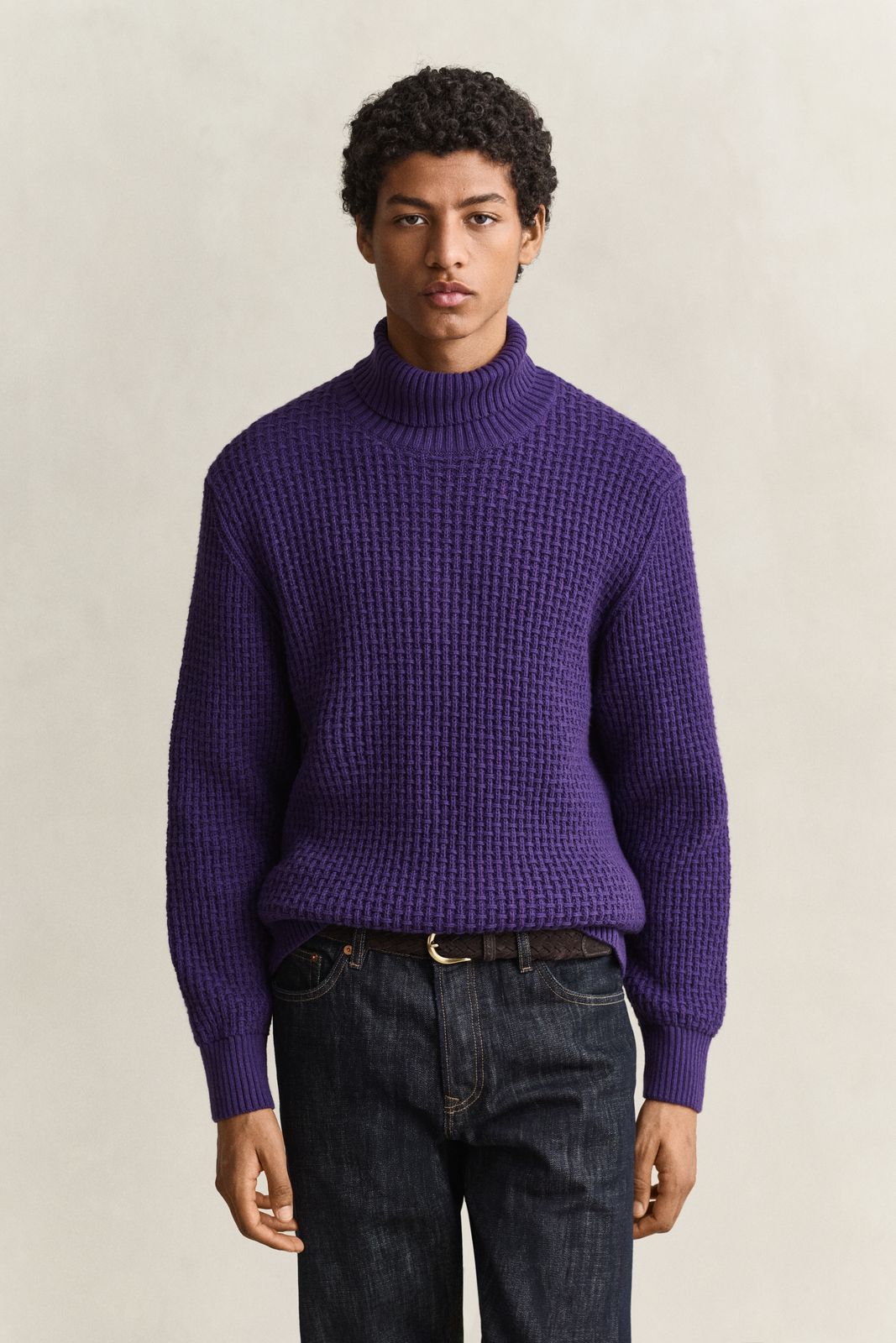 Textured Cotton Wool Turtleneck Sweater - PANSY PURPLE