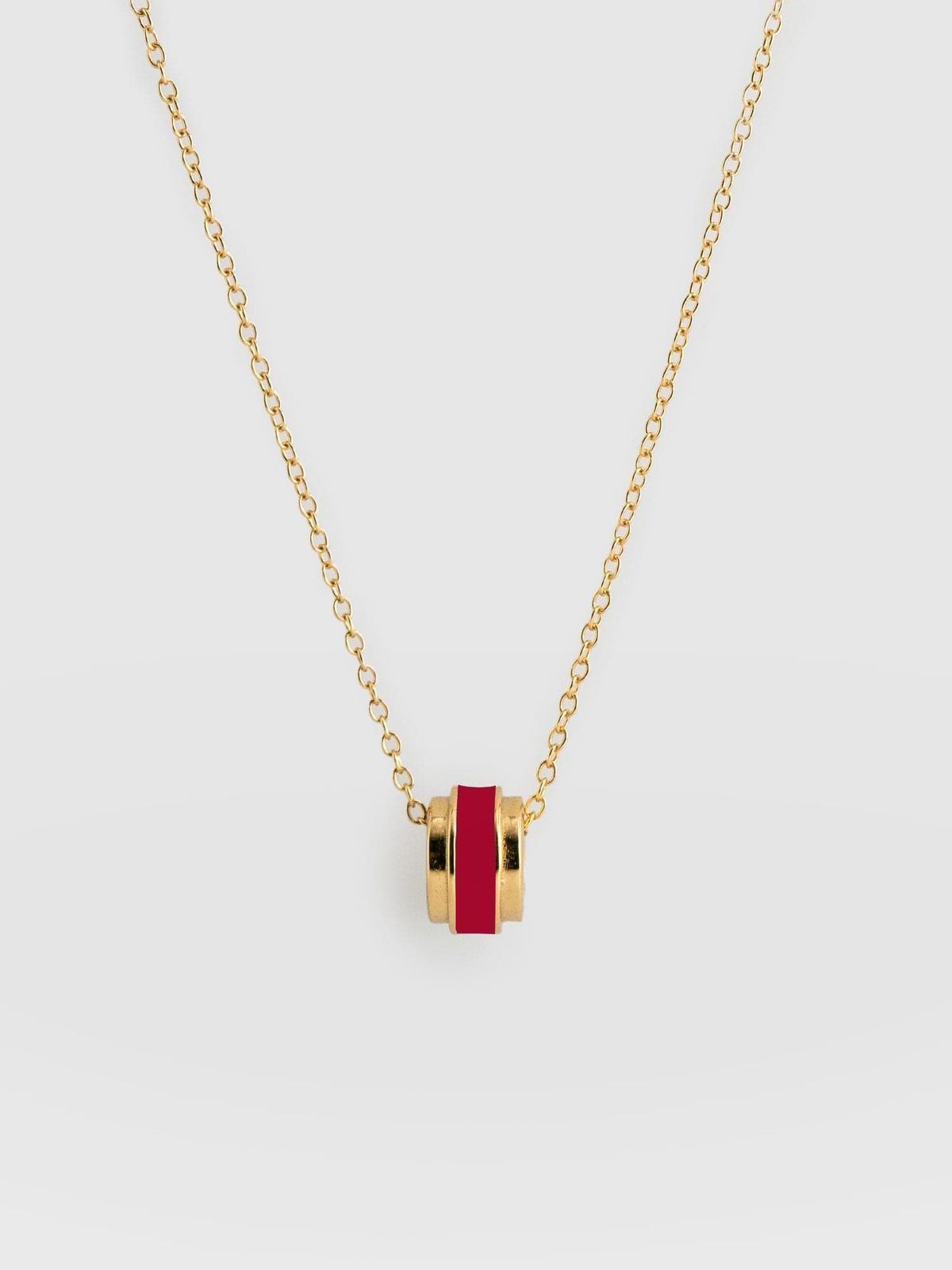 Enamel Stripe Charm Necklace - Gold/red