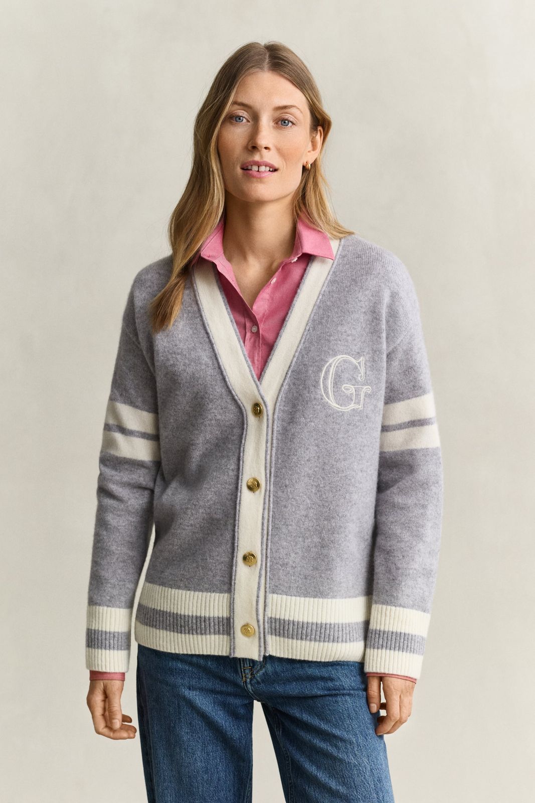 Gant Varsity Cardigan - GREY MELANGE