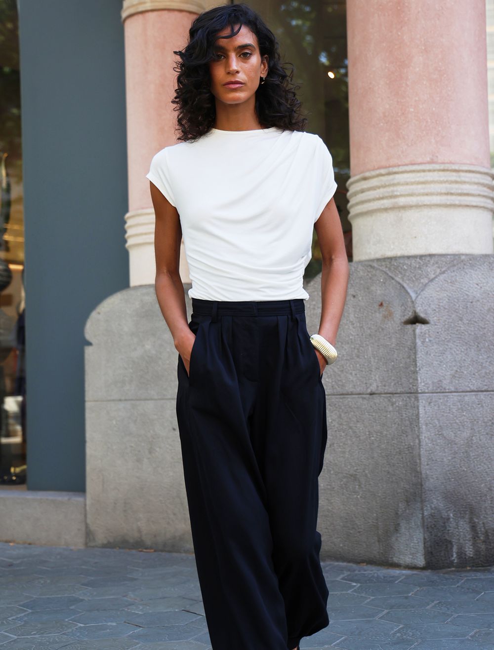 Jamie Drape Top In Chalk