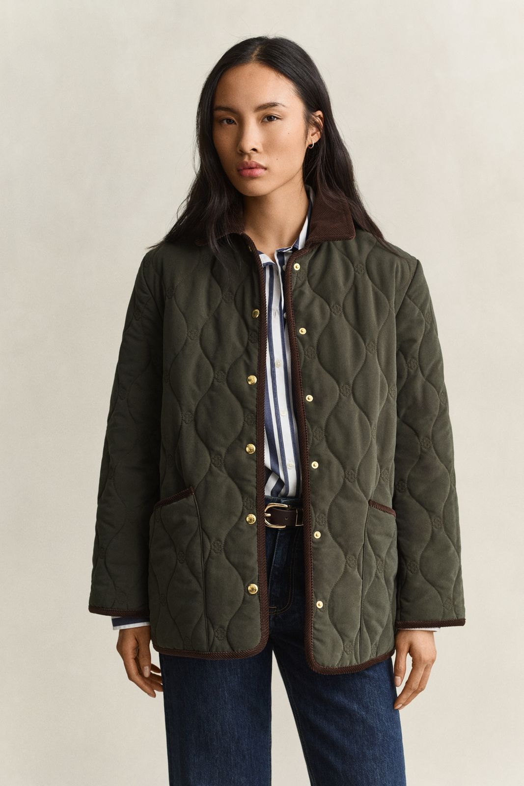 Monogram Quilted Jacket - DARK MOSS GREEN