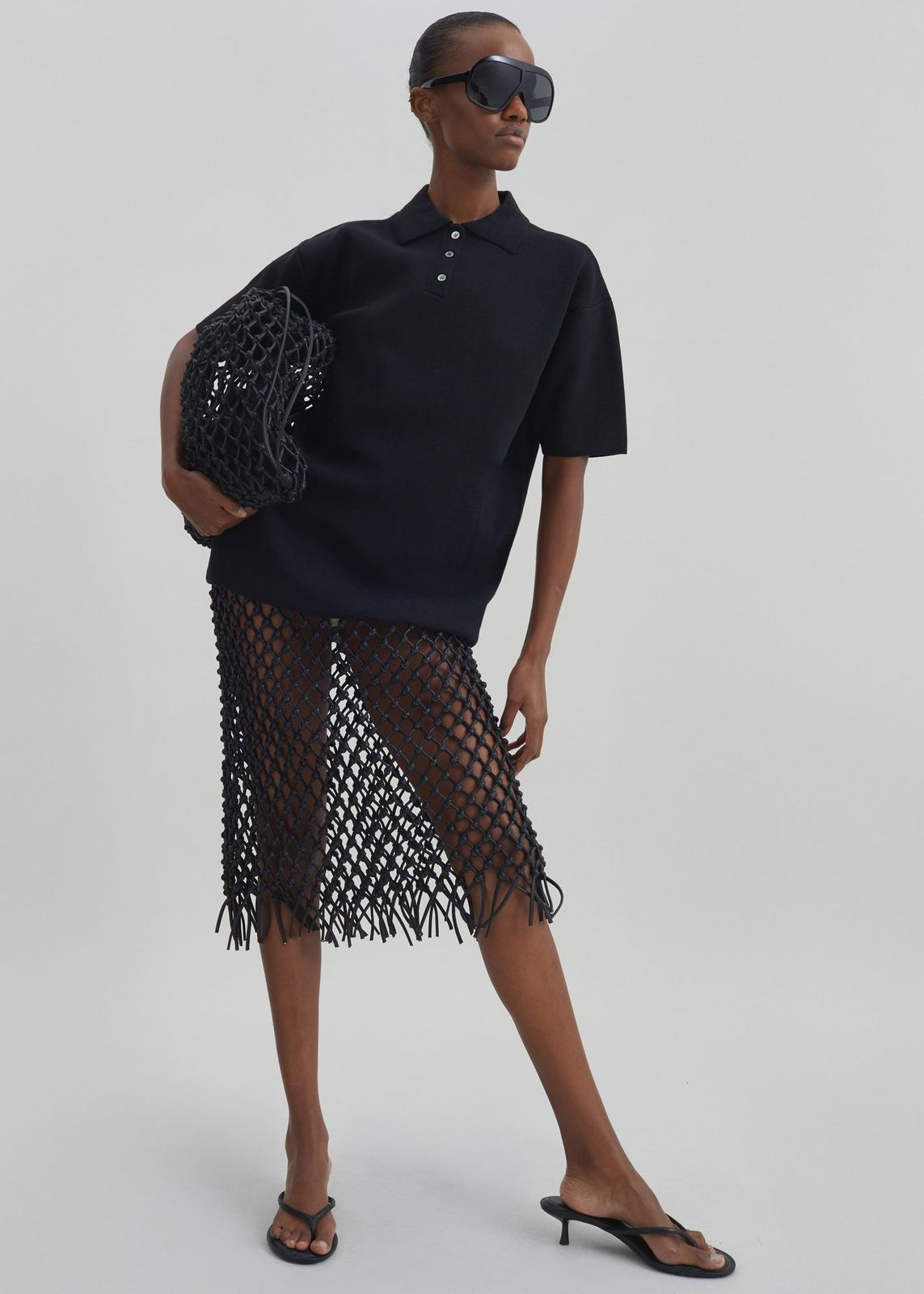 Nelaya Leather Macrame Skirt - Black